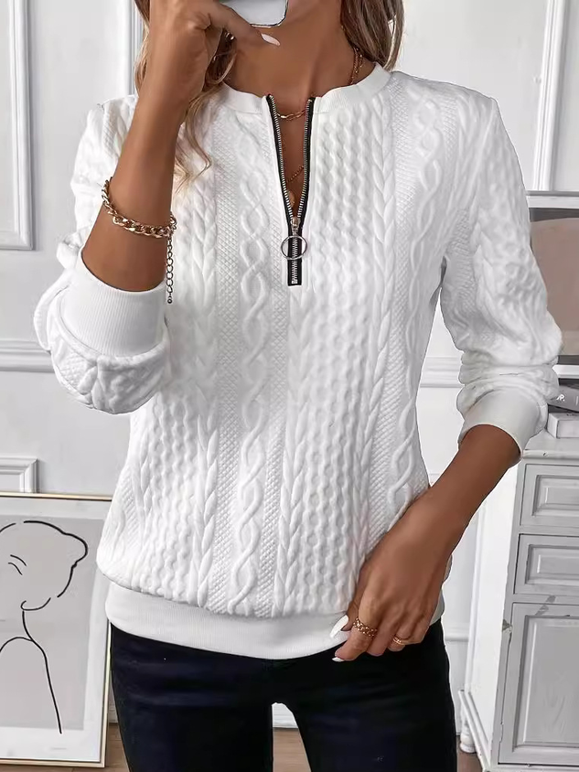 Jacquard Casual Plain Loose Sweatshirt-tidenox