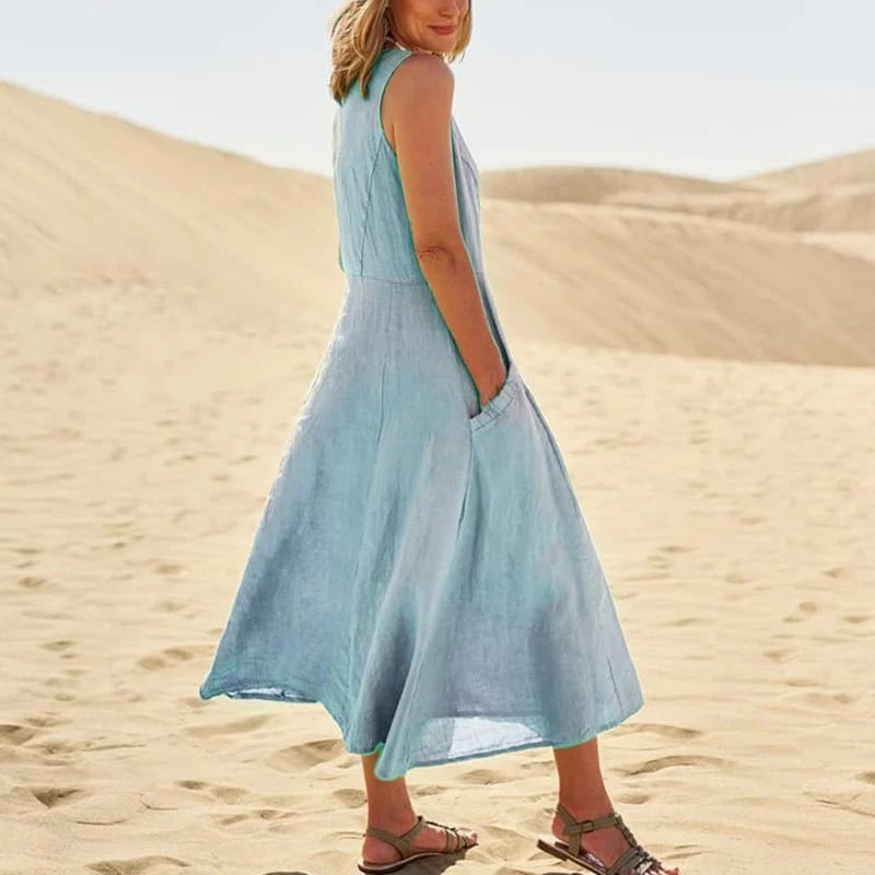 🔥Women's Sleeveless Cotton And Linen Dress-tidenox