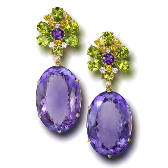 Vintage Purple Glass Green Earrings-tidenox