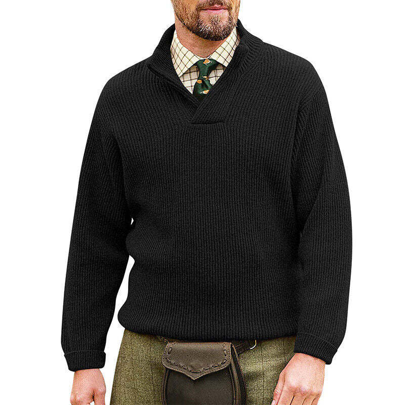 Men's knit jumper V-neck solid color sweater men's sweater-tidenox