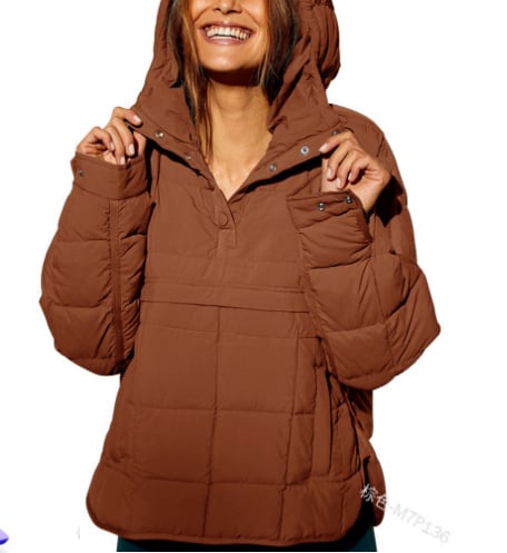 🔥Women's Oversized Hooded Puffer Jacket Quilted Lightweight Winter Warm Pullover Padded Hoodies Coat-tidenox