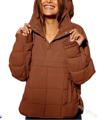 🔥Women's Oversized Hooded Puffer Jacket Quilted Lightweight Winter Warm Pullover Padded Hoodies Coat-tidenox