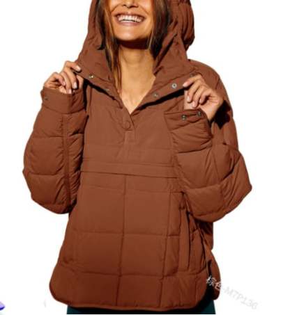 🔥Women's Oversized Hooded Puffer Jacket Quilted Lightweight Winter Warm Pullover Padded Hoodies Coat-tidenox