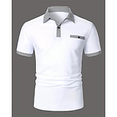 Men's Golf Shirt Golf Polo Work Casual Lapel Short Sleeve Basic Modern Color Block Houndstooth Patchwork Spring & Summer Regular Fit Black White Red Navy Blue Blue Beige Golf Shirt-tidenox