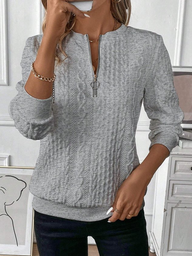 Jacquard Casual Plain Loose Sweatshirt-tidenox