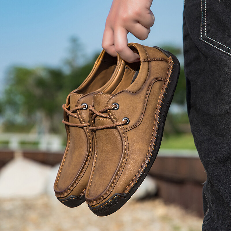 ORNGMALL New Spring Formal Shoes for Men Luxury Brand Men Shoes Fashion Casual Shoes Lace-Up Men Leather Shoes Leather Flat Shoes Big Size 38-48