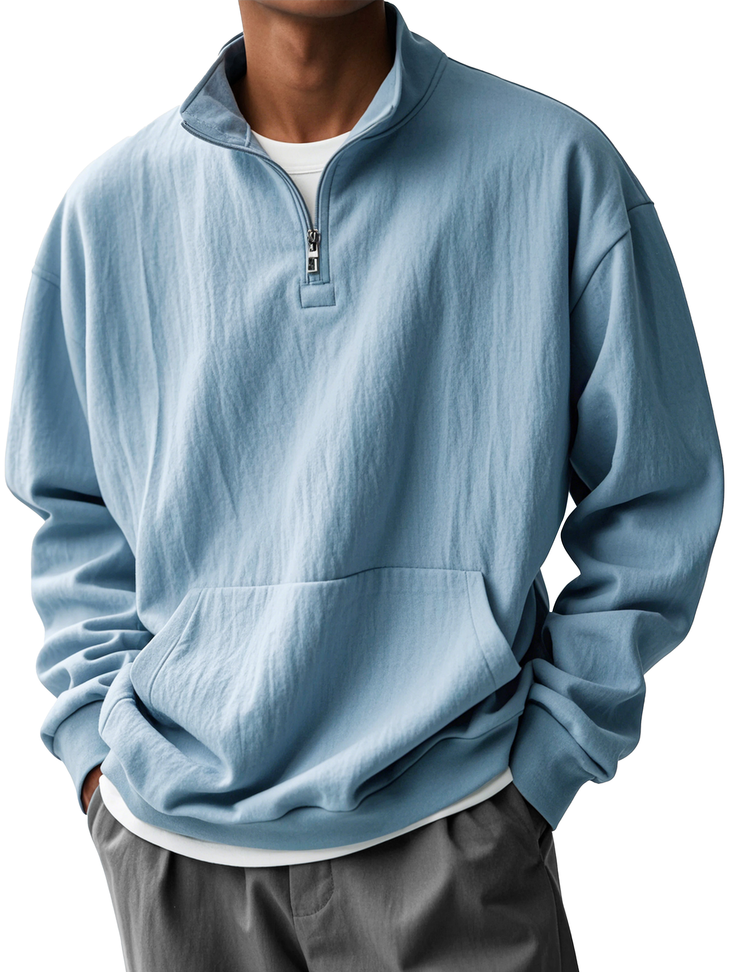 Men's Fashionable Half-Zip Pocket Stand Collar Sweatshirt-tidenox