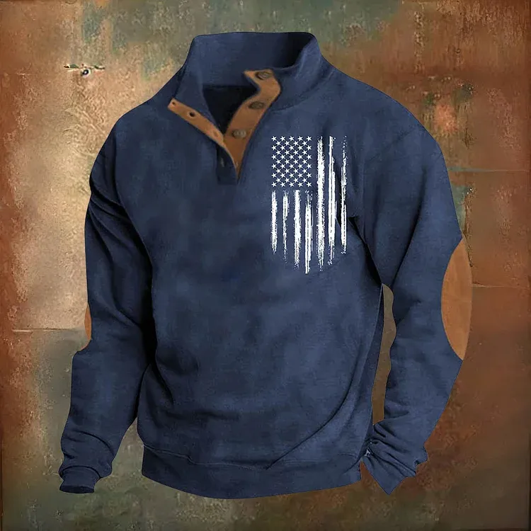 🔥Hot Sale🔥Men's Oversized Sweatshirt Long Sleeve Stand Collar Button Pullover-tidenox