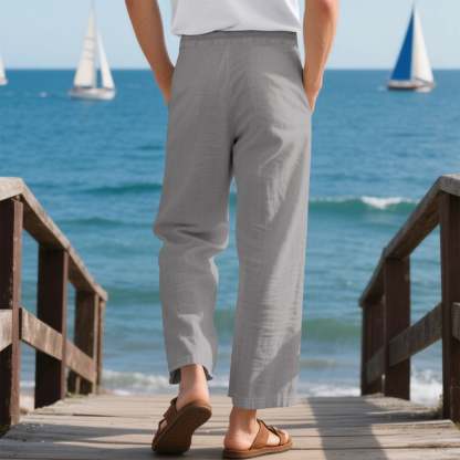 Men's linen trousers summer beach pants solid color comfortable breathable holiday leisure Hawaiian Bohemian style