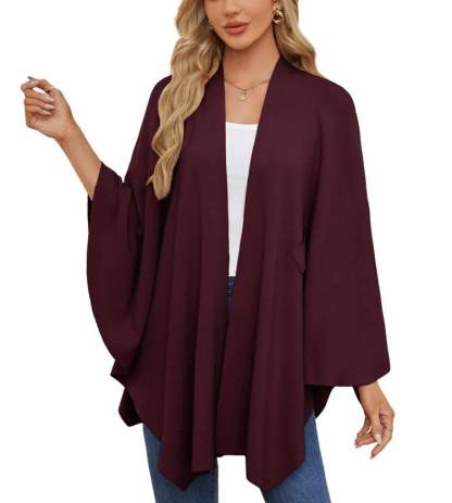 Elegant Shawl Wraps Soft Open Front Poncho Sweater-tidenox