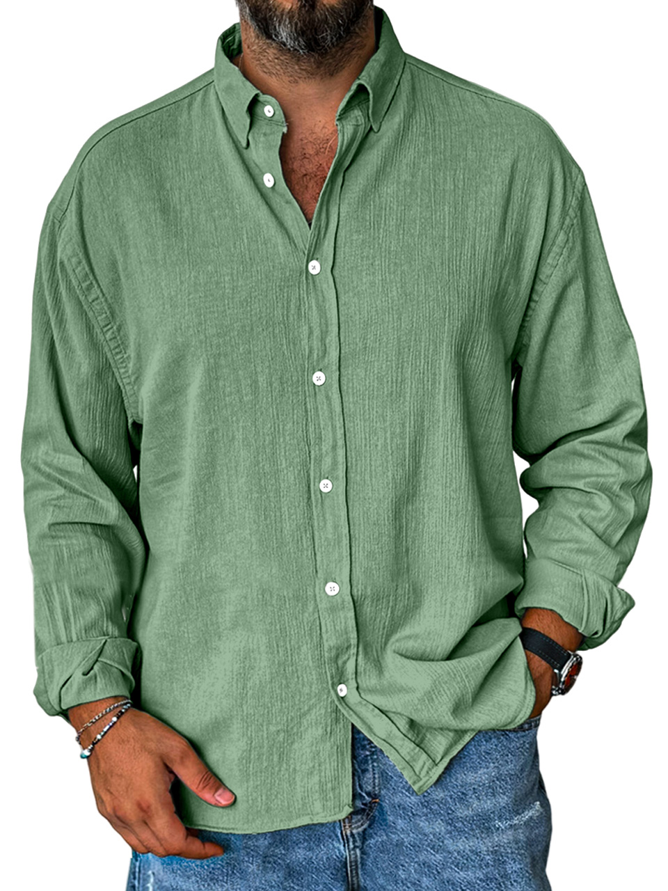 Men's Comfortable Everyday Solid Color Lapel Long Sleeve Shirt-tidenox