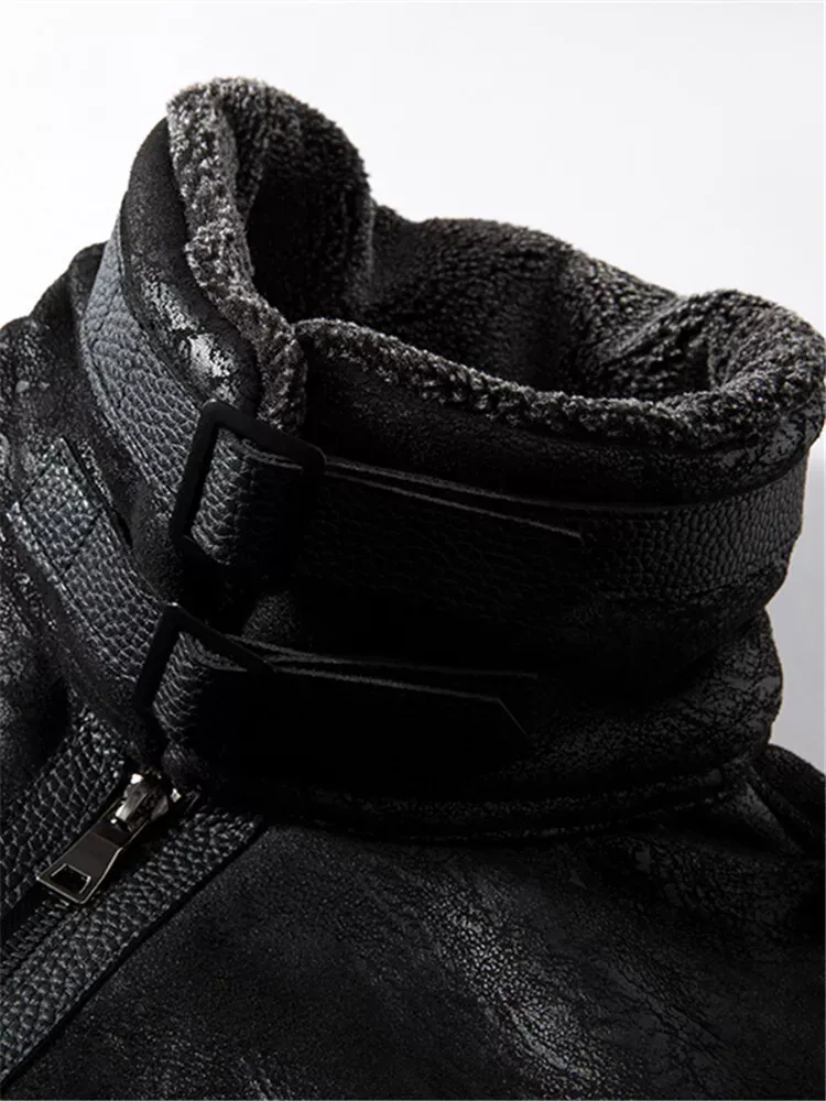 Mens Fur All-in-one Jacket Winter Velvet Thickened Suede Leather Coat Retro Tops-tidenox