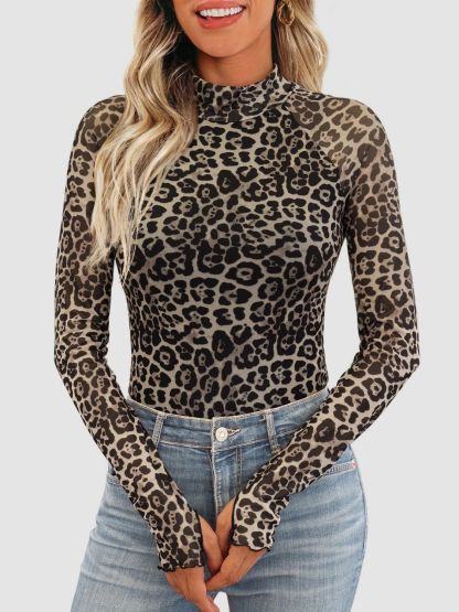 Floral Mock Neck Long Sleeve T-Shirt