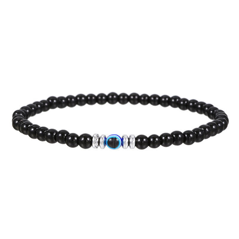Men's 4mm Natural Stone Bracelet with Evil Eye Charm-tidenox