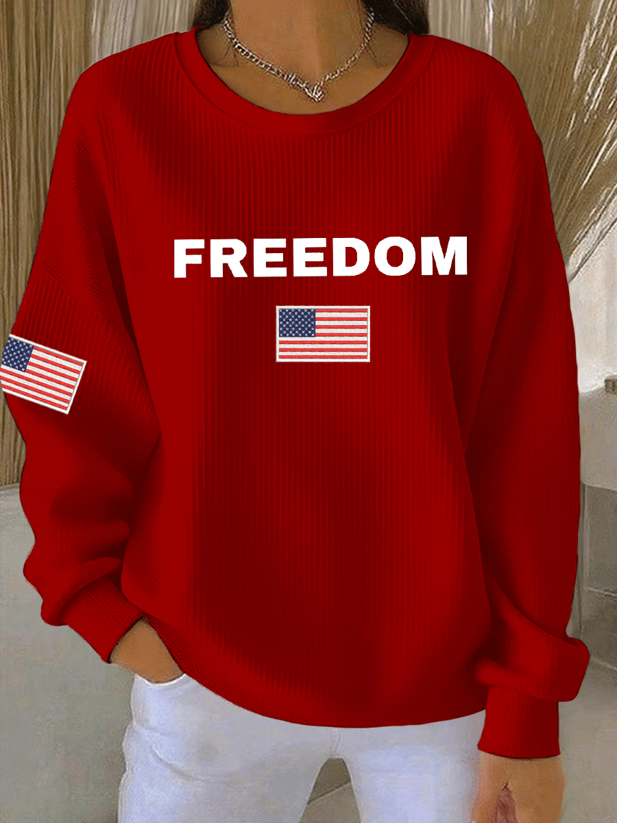 Women's Freedon Falg Print Round Neck Sweatshirt-tidenox