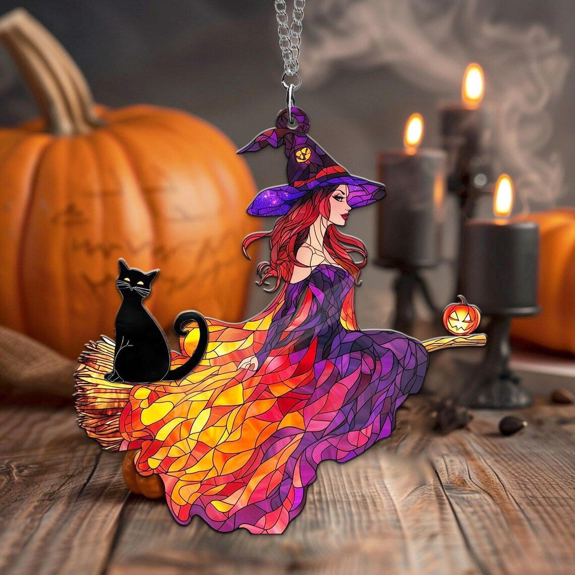 🧙‍♀️The Elegant Witch and Her Black Cat Suncatcher 🐈‍⬛🔮