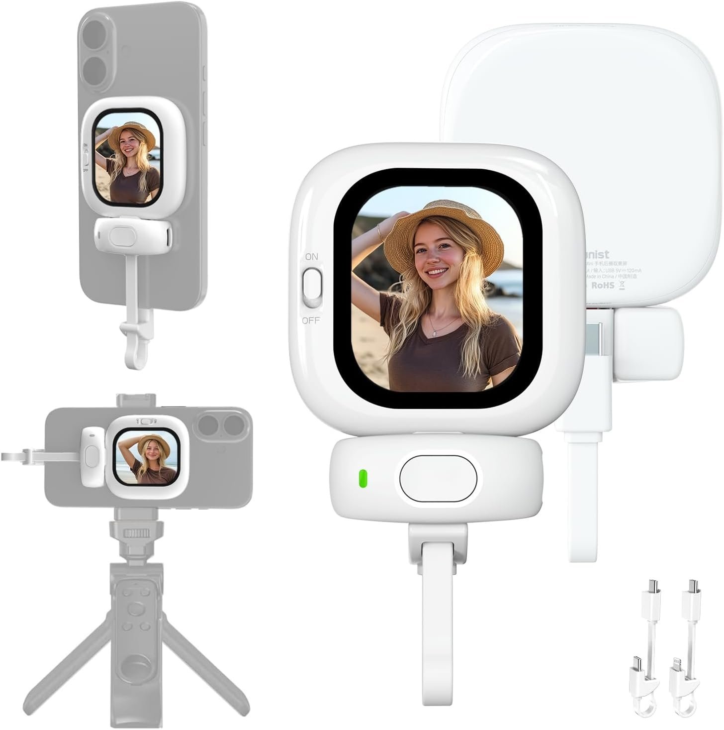Vlogmate Mini Vlog Selfie Monitor Screen for iPhone, Wired Back Camera Monitor with Bluetooth Remote