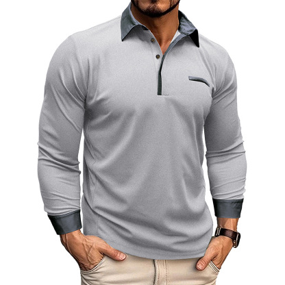 Men's new casual long sleeve lapel Polo shirt Henry shirt men's top-tidenox