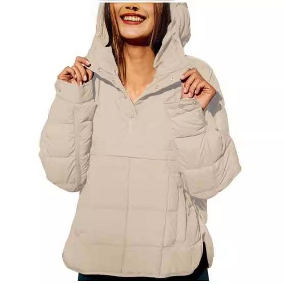 🔥Women's Oversized Hooded Puffer Jacket Quilted Lightweight Winter Warm Pullover Padded Hoodies Coat-tidenox