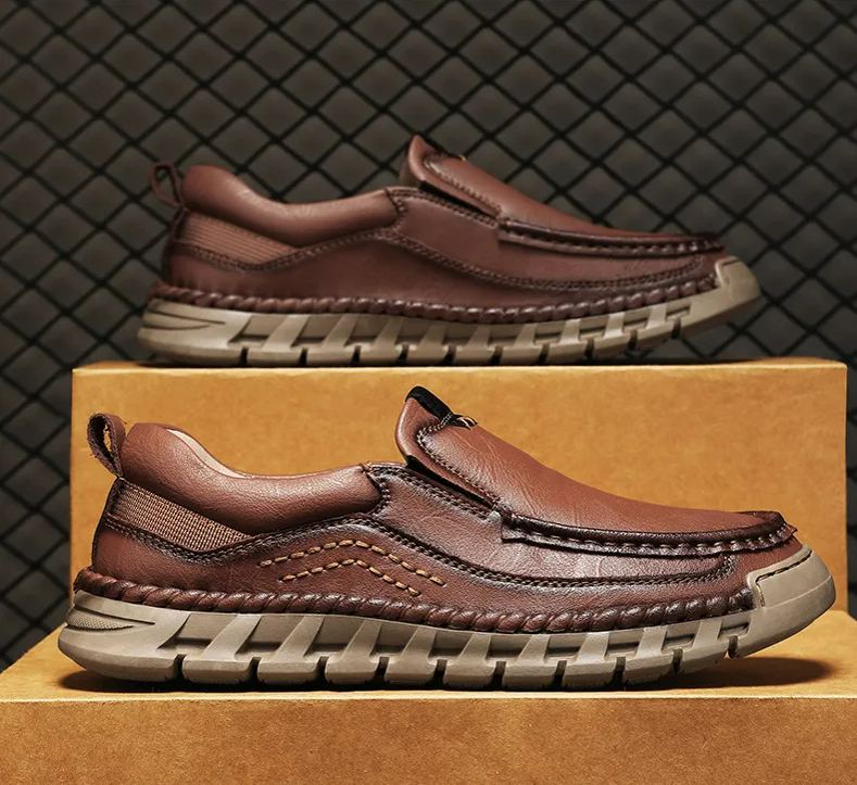 Men's Casual Leather Split Flat Loafers-tidenox