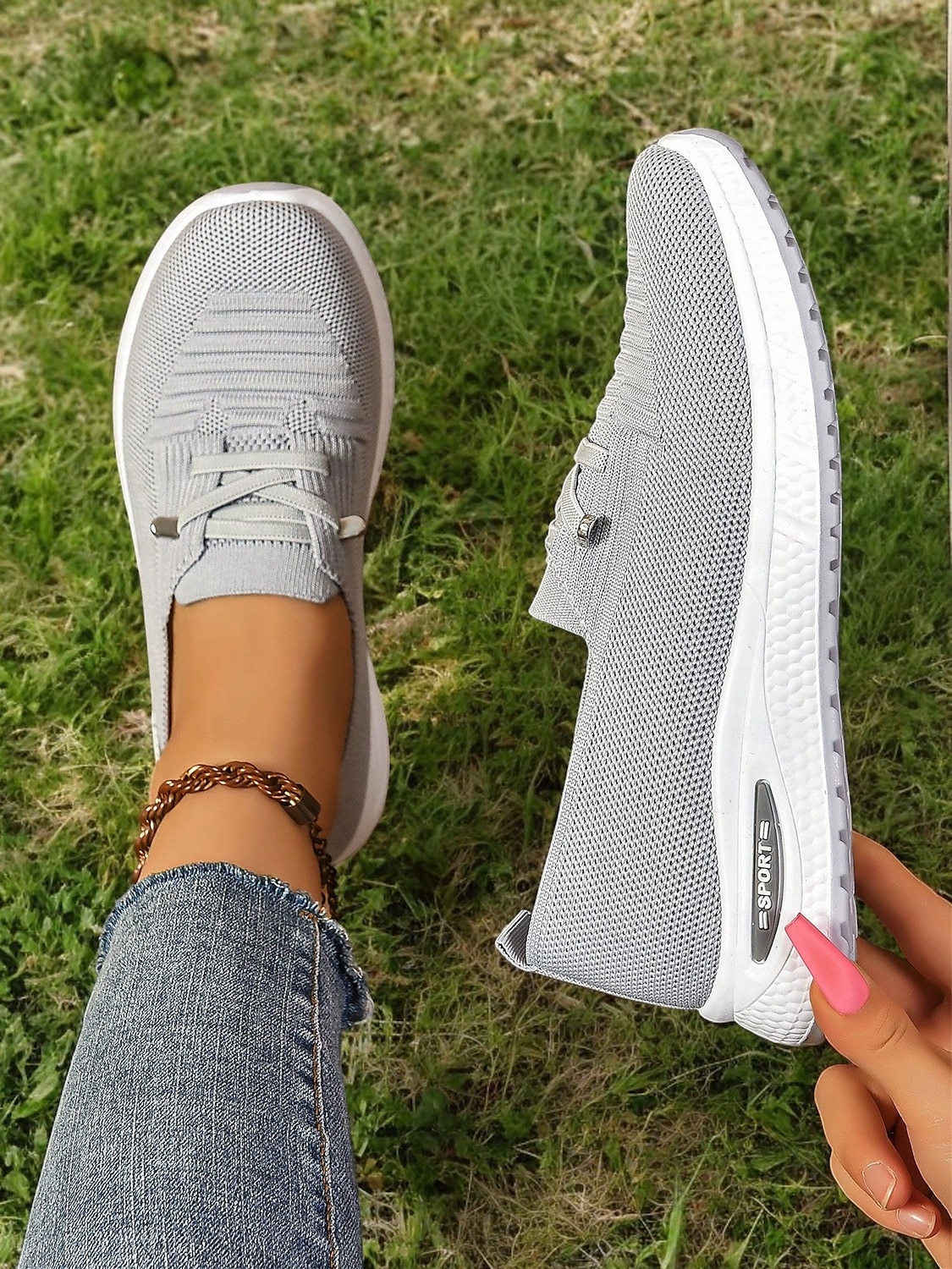 Grijze instapsneakers voor dames met luchtkussenzool – lichtgewicht en ademende schoenen voor wandelen, reizen en vrijetijdskleding 2026 - €20.99 –P5