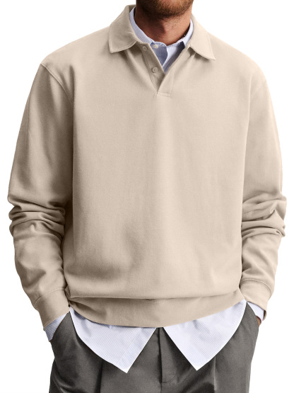 Men's Casual Lapel Comfortable Solid Color Polo Sweatshirt-tidenox