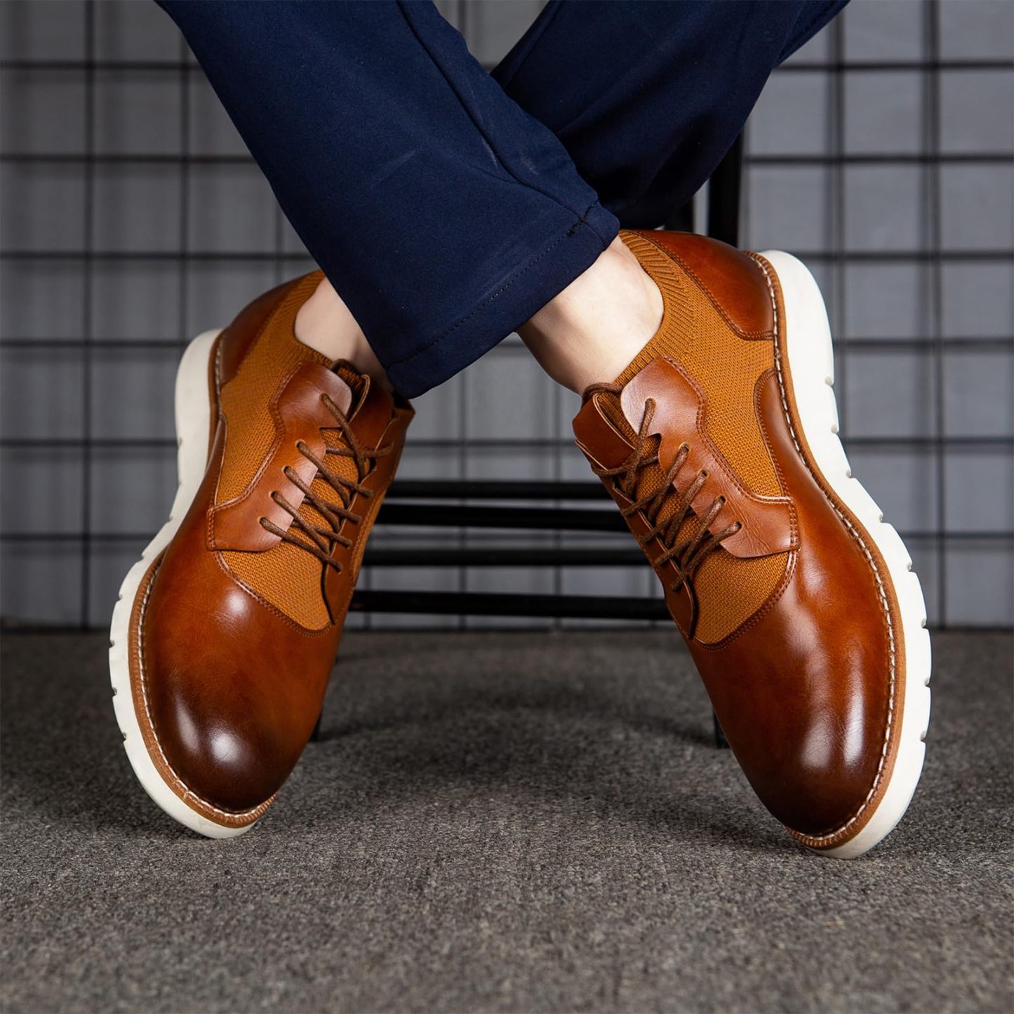 Men's Loafers Genuine Leather Shoes Casual Oxford Lace Up Dress Shoes-tidenox