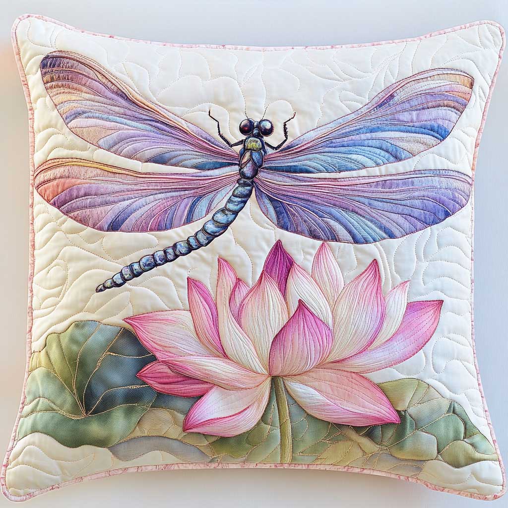 Elegant Dragonfly Lotus WP2502067CL Quilt Pillow Case-tidenox