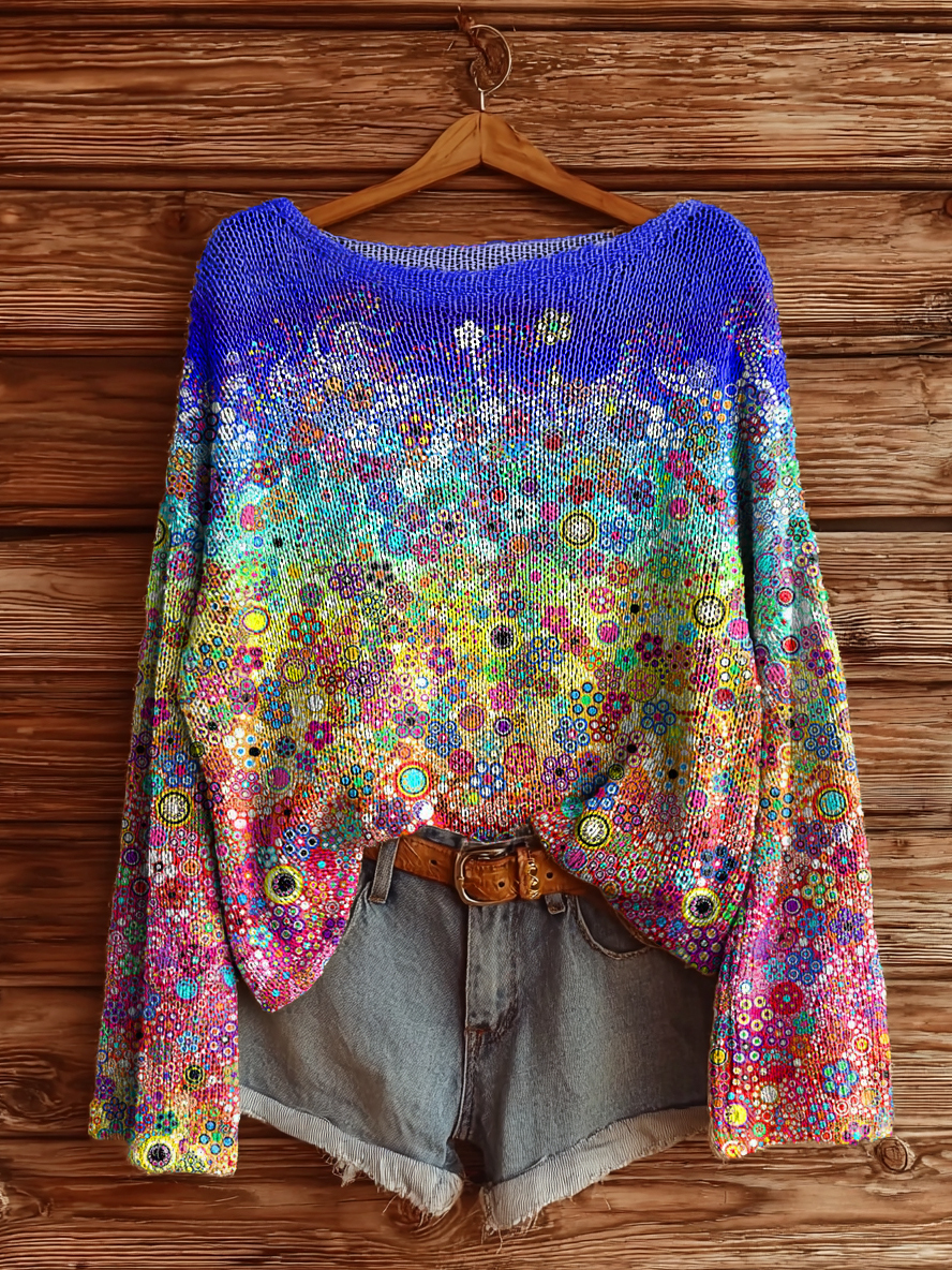 Women's Colorful Floral Art Print Casual Pullover Sweater-tidenox