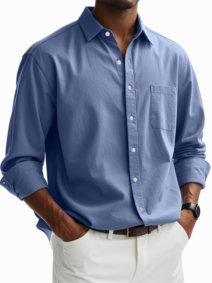 Men's Casual Cotton Pocket Basic Long Sleeve Shirt-tidenox