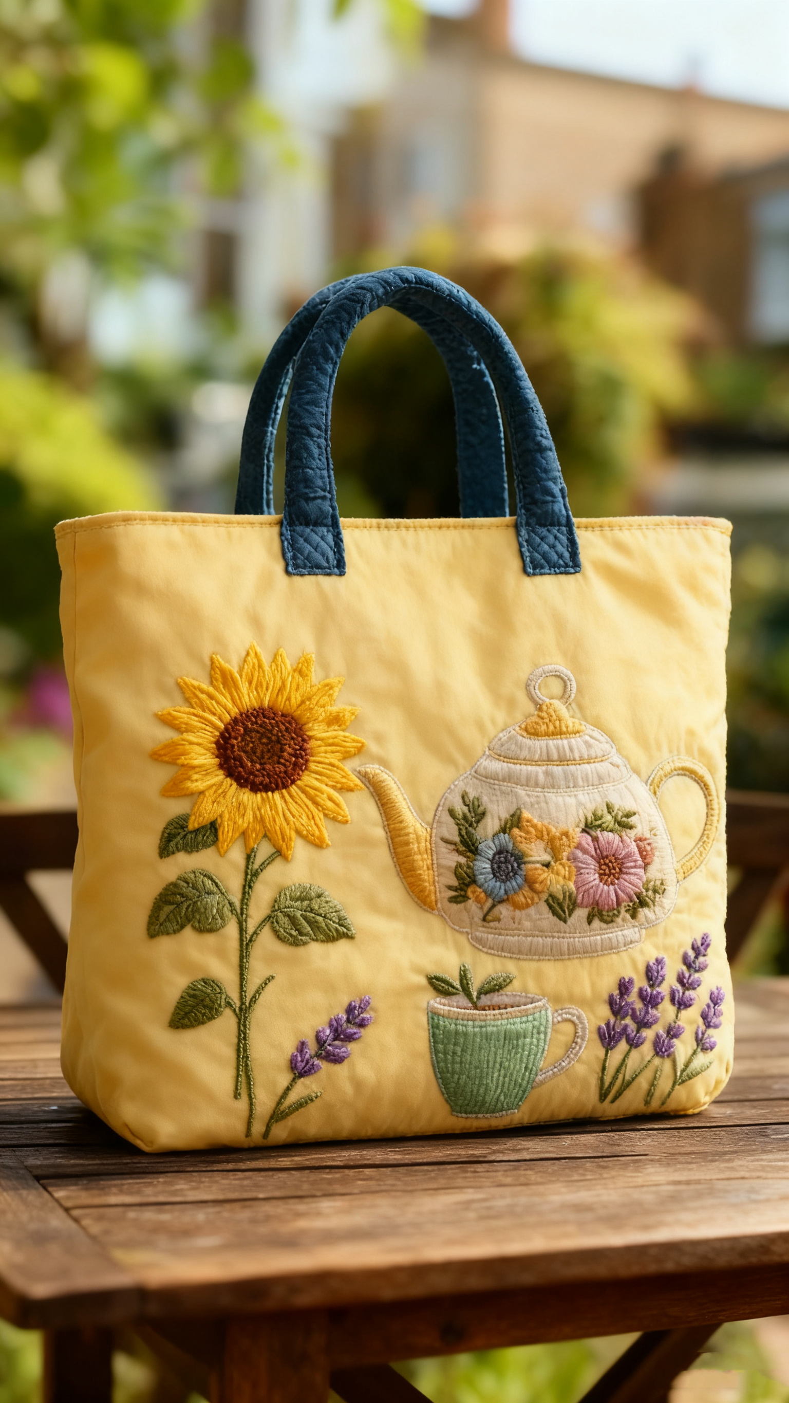 Floral Teapot Quilted Tote Bag1027-tidenox