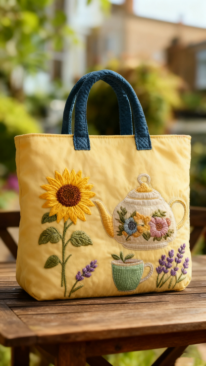 Floral Teapot Quilted Tote Bag1027-tidenox