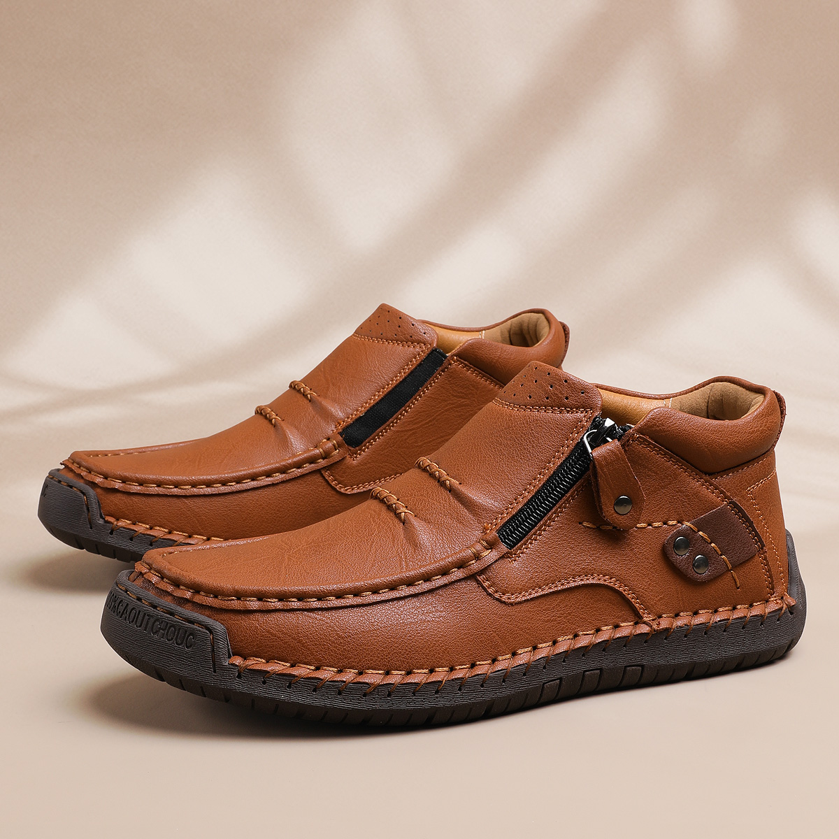 ⏰Limited Time Sale 70% OFF-Men’s Handmade Premium Leather Slip-On Driving Boots – Wide Toe, Arch Support, Waterproof