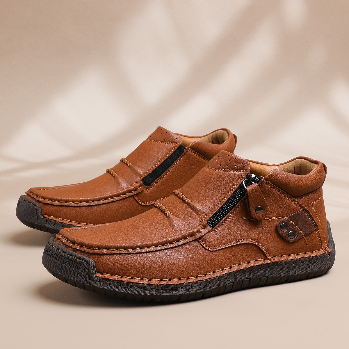 ⏰Limited Time Sale 70% OFF-Men’s - Premium Leather Slip-On Driving Boots – Wide Toe, Arch Support, Waterproof-tidenox