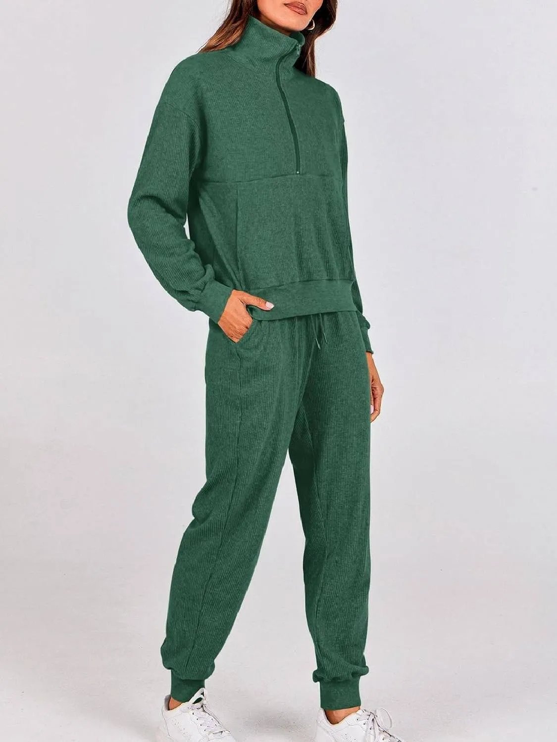 ⏰Hot Sale-Womens 2 Piece Long Sleeve Half Zip Pullover Fall Tracksuit Sweatsuits Set(Buy 2 Free Shipping)-tidenox