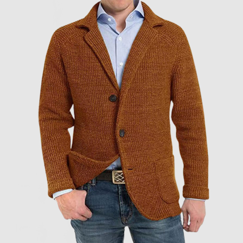 Men's Elegant Lapel Pocket Long Sleeve Knit Jacket-tidenox