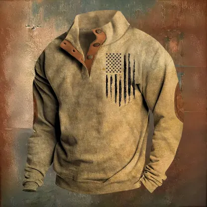 🔥Hot Sale🔥Men's Oversized Sweatshirt Long Sleeve Stand Collar Button Pullover-tidenox