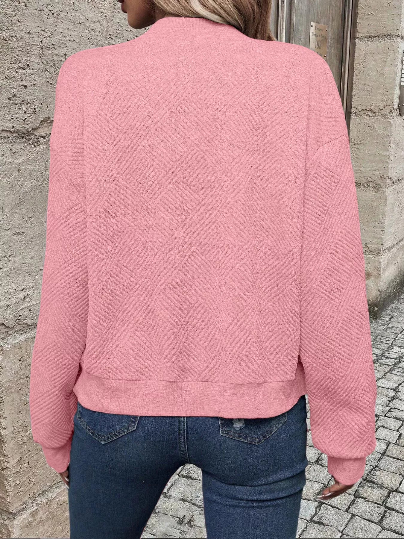 Full Size Zip Up Long Sleeve Textured Jacket Plus Size-tidenox