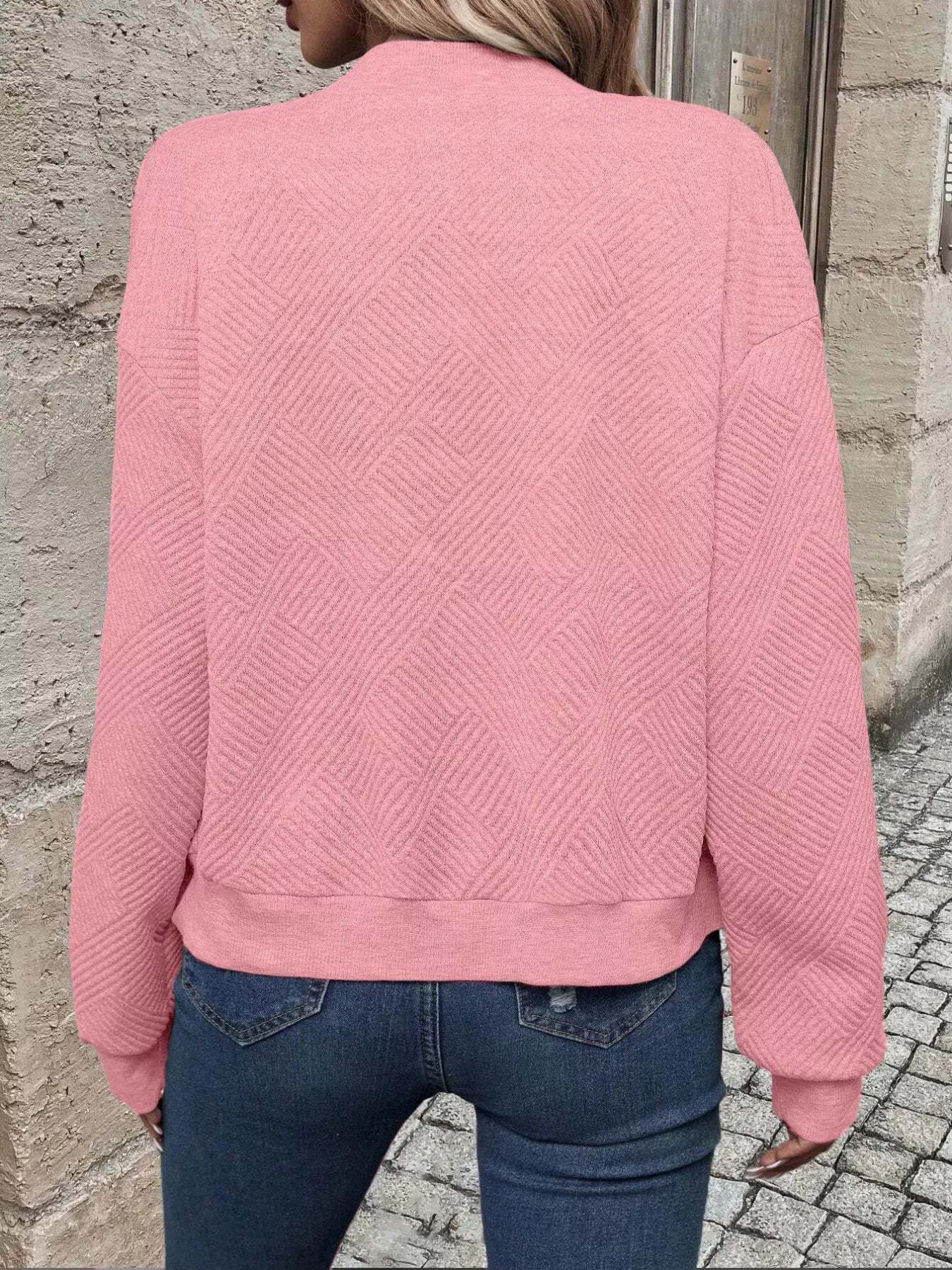 Full Size Zip Up Long Sleeve Textured Jacket Plus Size-tidenox