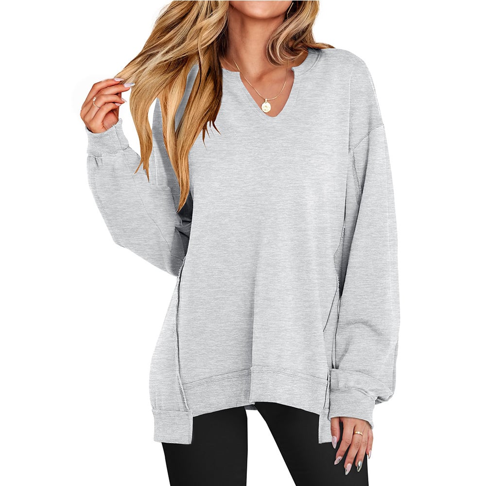 Womens Oversized Sweatshirt V Neck Long Sleeve Tunic Lightweight Pullover-tidenox