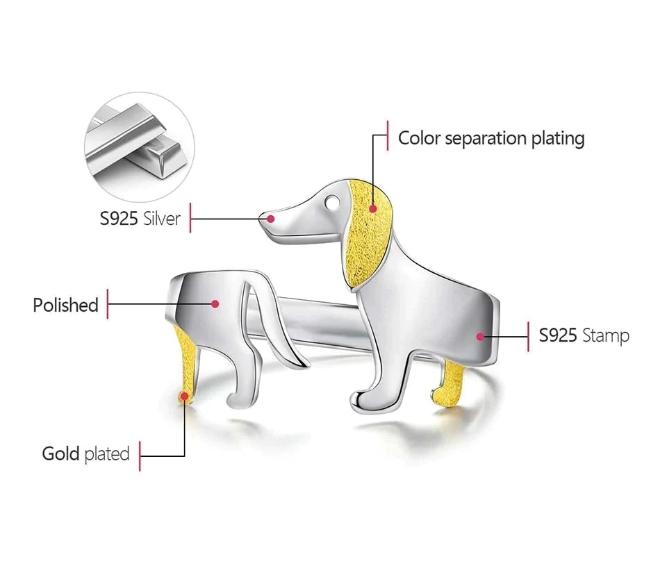 Charming Adjustable Silver Dachshund Ring – Full of Personality-tidenox
