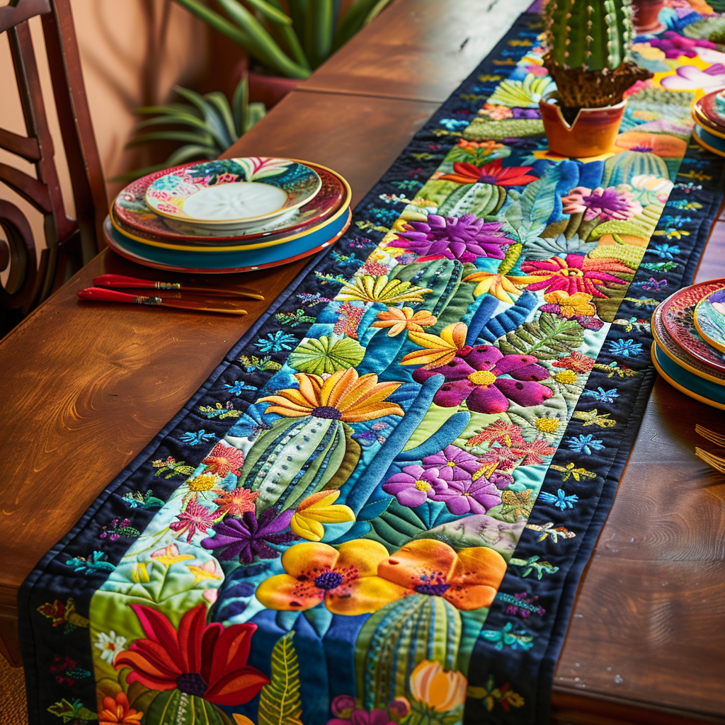 Radiant Cactus Desert Flora  Quilted Table Runner NCU0PD121-tidenox
