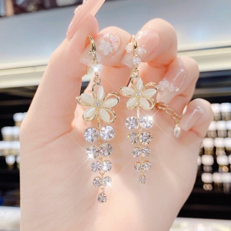 Fashion Flower Zircon Earrings-tidenox