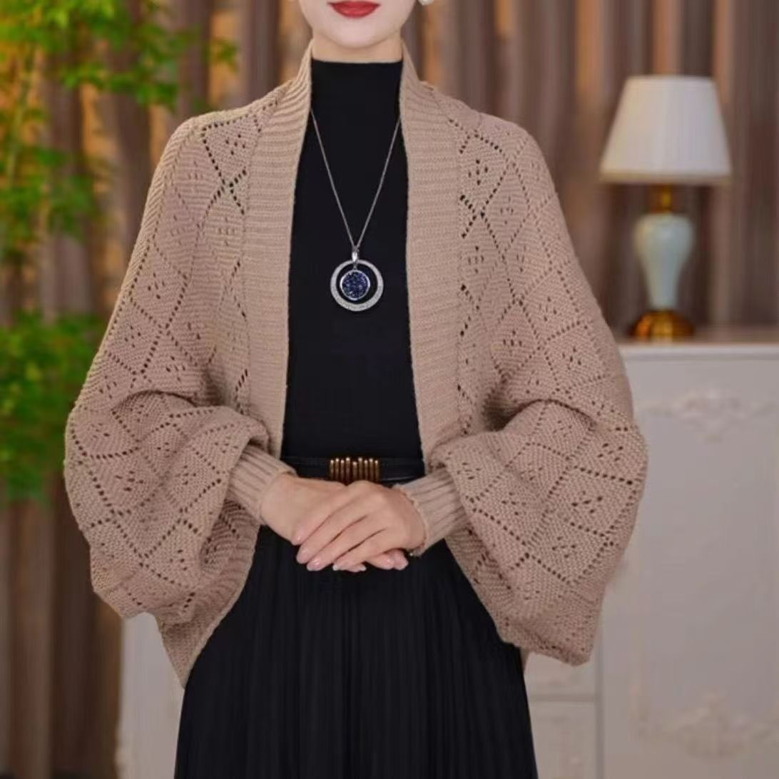 Fashion Hollow Out Knitted Shawl Coat-tidenox