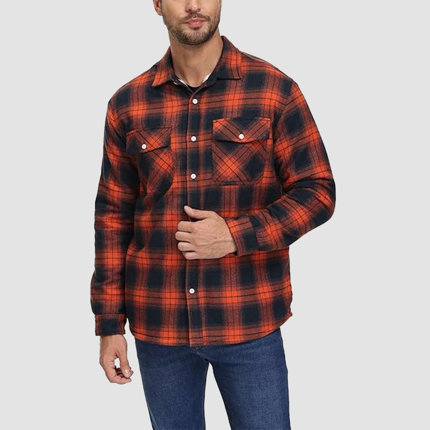 Men's Flannel Shirt Jacket - Fleece Lined Cotton Winter Coat-tidenox