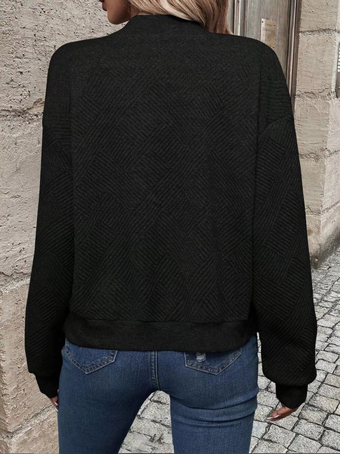 Full Size Zip Up Long Sleeve Textured Jacket Plus Size-tidenox