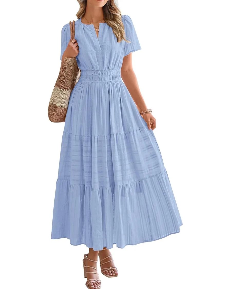 Limited time sale🔥Womens Summer Lightweight Short Sleeve Midi Maxi Dresses