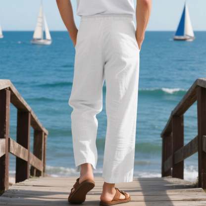 Men's linen trousers summer beach pants solid color comfortable breathable holiday leisure Hawaiian Bohemian style