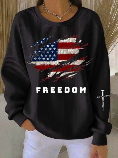 Women's Freedom American Flag Casual Sweatshirt-tidenox