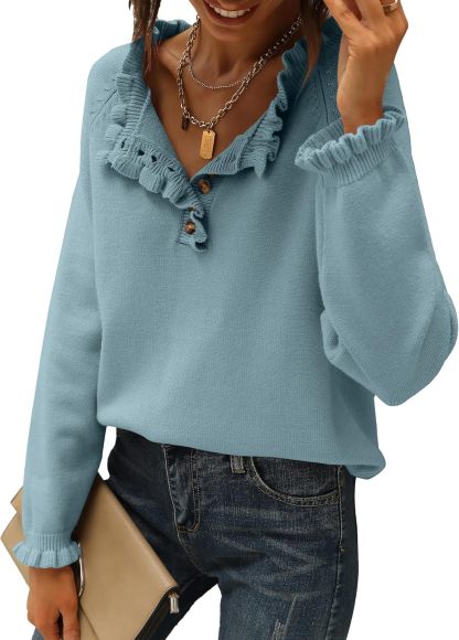 CLEARANCE SALE🔥Ruffle Trim Casual Knit Pullover Tops﻿(Buy 2 Free Shipping)-tidenox